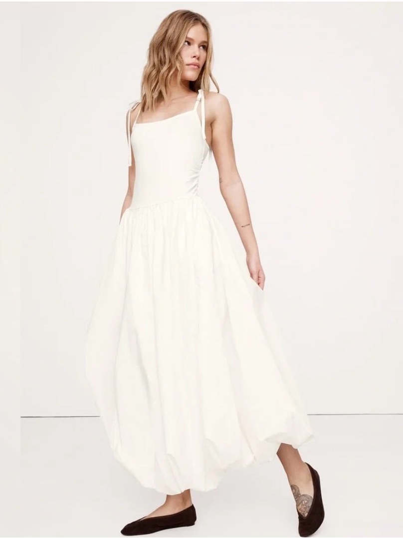 Nwt Banana Republic Mixed Media Bubble Hem Maxi Dress Sz L (#771991)
